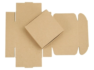 Flat lay and assembled view of kraft paper gift box showing its folding structure