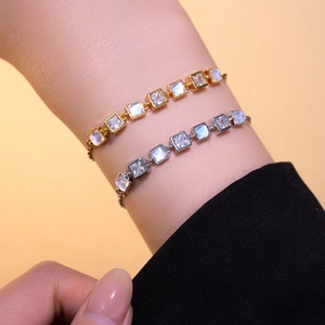 Square Zircon Moonstone Stainless Steel Bracelet Geometric Elegant Minimalist Jewelry For Women