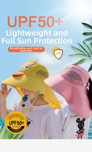 UPF 50+ kids sun hat with neck protection flap and breathable mesh in outdoor setting