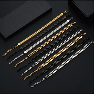 Punk style double row stainless steel Cuban link bracelets in gold, silver and black