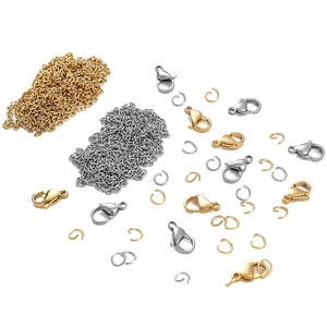 DIY jewelry making kit with gold and silver stainless steel chains and lobster clasps