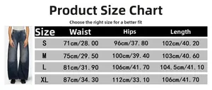 Detailed size chart for women's high street patchwork washed straight-leg denim jeans