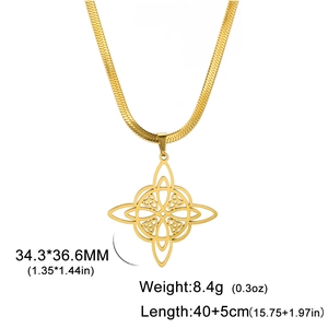 Goldene Hexenknoten Halskette mit flacher Schlangenkette und keltischer Geometrie