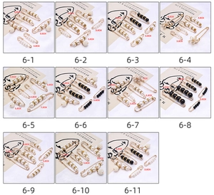 Detailed set of decorative pearl brooches and clips in various sizes for waist adjustment