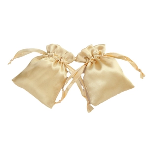Glossy golden satin drawstring pouch set for elegant jewelry and gift packaging
