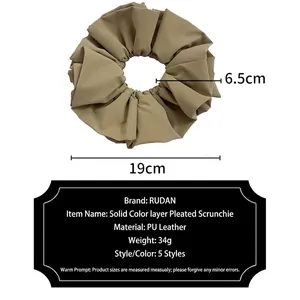 Faux leather pleated oversized scrunchie in beige color with 19cm large diameter