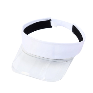 Unisex white fabric visor with transparent PVC brim and adjustable Velcro strap for sun protection