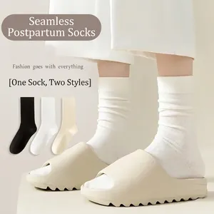 Three pairs of comfortable pure cotton mid-calf socks for women in black, white and beige