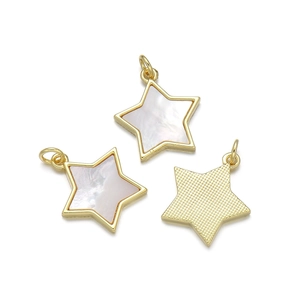 Set of three gold plated star pendants with pearl shells and mesh metal back for DIY jewelry