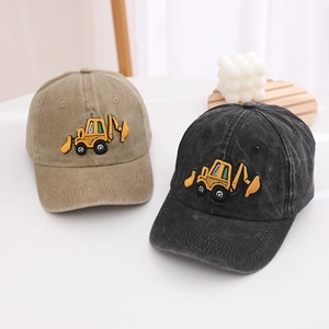 Kids Boys Washed Cotton Excavator Embroidered Baseball Cap Adjustable Outdoor Sun Hat Cartoon Casual Children Birthday Gift