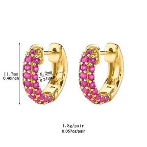Golden hoop earrings featuring micro-pave set pink zircons and hinged snap closures
