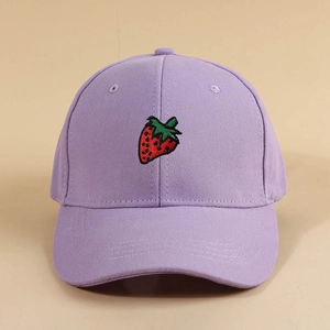 Light purple baseball cap with embroidered strawberry design for casual outdoor wear
