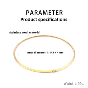 Detailed view of polished golden stainless steel choker with size and weight measurements