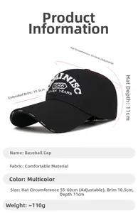 Close-up of black cotton baseball cap with white 1986 GOLDEN YEARS 3D embroidery detail