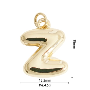 Detailed size specifications for a gold-plated letter Z balloon pendant with measurements