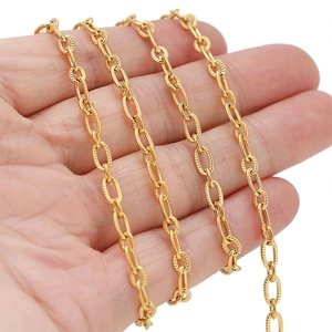 18K gold-plated stainless steel textured cross chain necklace for DIY jewelry making