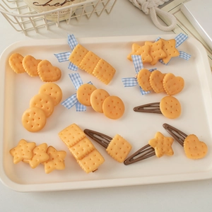 Cute Simulation Biscuit Hair Clips Resin Cookie Hairpins With Gingham Bow Knot Heart Star Shape For Women Girls Sweet