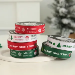 Christmas grosgrain ribbons with Merry Christmas prints for gift wrapping and floral decor