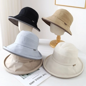 Chapeau Bob Femmes Coton Canevas Large Bord Protection Solaire Doublure Carreaux Respirant Extérieur Style Japonais