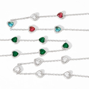 Adjustable stainless steel jewelry set with colorful heart-shaped zircon stones