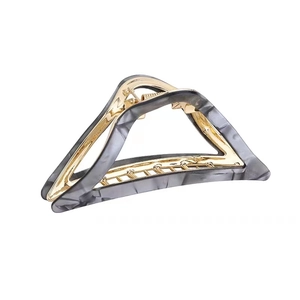 Gray marble acetate shark hair claw clip with golden metal frame for women hair accessory