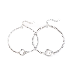Sterling silver Mobius thorn couple bracelets with interlocking rings and 925 hallmarks