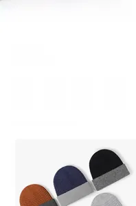 Detailed knit texture of a warm winter beanie with color-block design and soft fleece lining