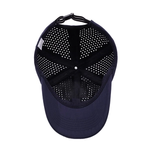 Navy blue breathable mesh baseball cap with adjustable strap and quick-dry cooling design