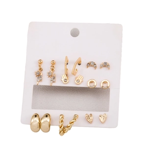 Gold moon and heart earring set with six pairs of sparkling crystal stud earrings