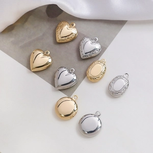 Golden and silver 14k gold-plated heart and oval locket pendants for jewelry making