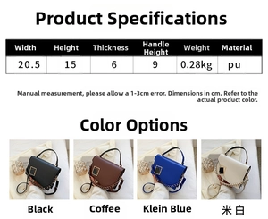 Detaillierte Größentabelle und Farboptionen für die minimalistische PU-Leder Umhängetasche