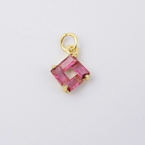 Pink square zircon pendant with gold plated frame for DIY jewelry and necklaces