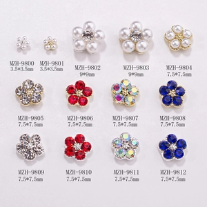 Japanese style colorful nail art flower charms with pearls and rhinestones in various sizes