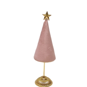 Pink velvet cone jewelry display with gold star and metal base for bracelet storage