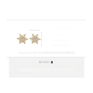 Detailed view of snowflake earrings with zircon inlay and silver needle specifications