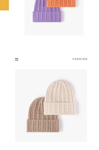 Detailed knit texture of winter beanies in purple, orange, beige and coffee colors