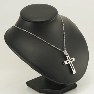 Silver cross necklace with 18K gold diamond inlay and O-chain for hip-hop style