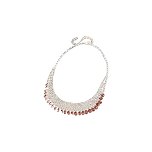 Sparkling multi-row rhinestone fringe necklace with champagne pendants on silver base