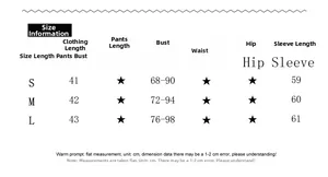 Size chart showing length, bust, and sleeve measurements for the knitted two-piece set