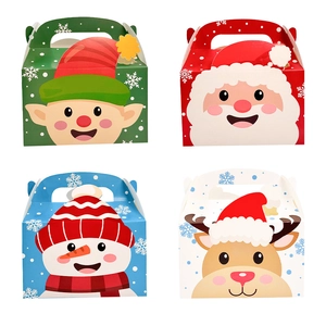 Christmas Gift Boxes Portable Candy Box White Cardboard Handle Santa Claus Snowman Reindeer Holiday Party Folding Paper Novelty