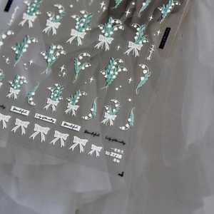 Japanese 3D embossed nail art stickers with lily of the valley and bowknot patterns
