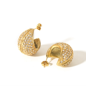 Elegant 18K gold plated stainless steel hoop earrings with sparkling crystal inlay