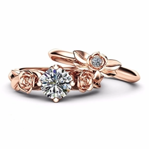 Elegante Set di Anelli in Lega a Forma di Rosa per Donna Romantico Strass Intarsiato Doppio Strato Anelli Gioielli Regalo