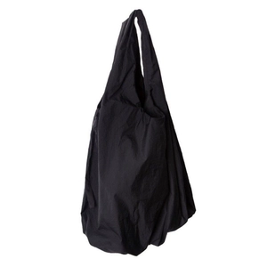 Minimalist black pleated nylon tote bag with large capacity and natural slouchy shape