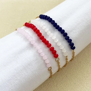 Handmade colorful beaded bracelet set with faceted beads and gold chain extensions