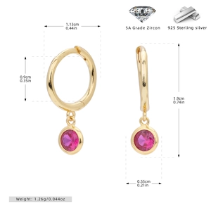 Detailed dimensions of 925 sterling silver drop earrings with pink zircon stone
