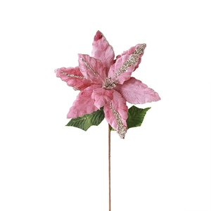 Grande fiore di stella di Natale rosa artificiale con glitter per decoro natalizio