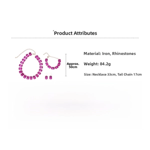 Detailed size and weight specs for the pink rhinestone fringe jewelry set