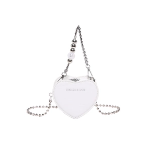 White heart-shaped mini crossbody bag with silver chain and fashion letter print