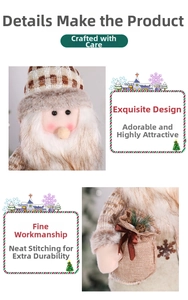 Detail showing high-quality stitching, knitting texture and festive burlap gift bag